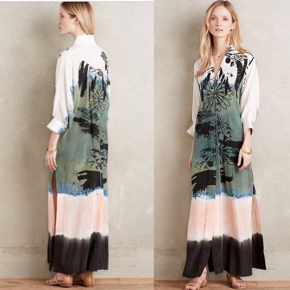 Vivian Ramsay Blue Watercolor Garden Silk Dress